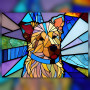 Chien vitrail coloré diamond painting strass brillants toile brodée