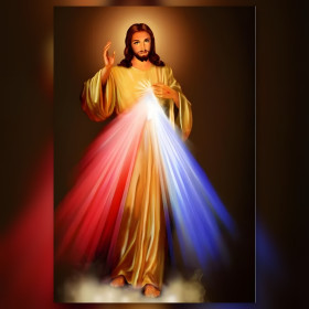 Barmherziger Jesus rote und blaue Strahlen Diamond Painting glänzende Strasssteine