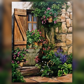 Facciata rustica persiane legno fiori colorati diamond painting strass brillanti