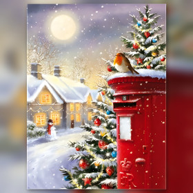 Diamond painting kit Rouge-gorge de Noël sous la Lune fonkelende steentjes op canvas