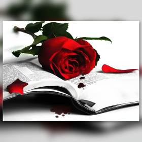 Glinsterende rode roos op oud boek diamant schilderij