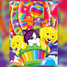 Chaton et chiots dans montgolfière arc-en-ciel diamond painting strass brillants