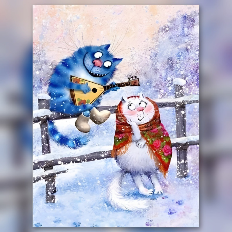 Toile de diamond painting Duo Félin en Hiver Musical broderie diamant kit complet