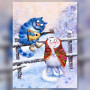 Toile de diamond painting Duo Félin en Hiver Musical broderie diamant kit complet