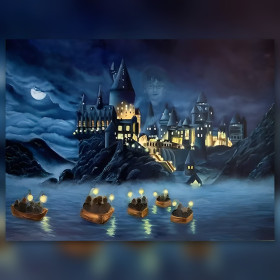Diamond painting Hogwarts notturno con barche e strass brillanti