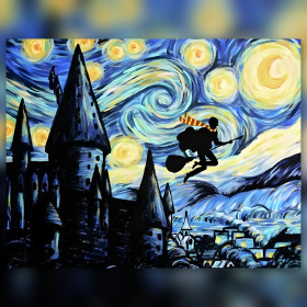 Hogwarts Sternennacht Diamond Painting mit funkelnden Strasssteinen