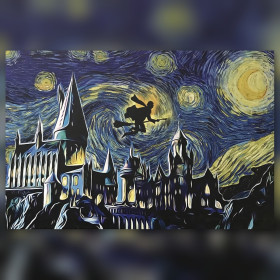 Schloss Hogwarts unter Sternenhimmel Diamond Painting glänzende Strasssteine