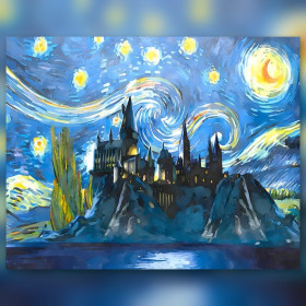 Diamond painting Hogwarts under starry night shiny rhinestones kit