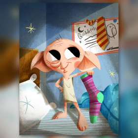 Dobby con la sua calza magica in diamond painting strass lucidi