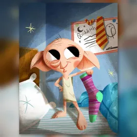Dobby tenant sa chaussette magique en diamond painting strass brillants