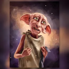 Lachende Dobby kabouter diamond painting glinsterende steentjes magisch doek kunst