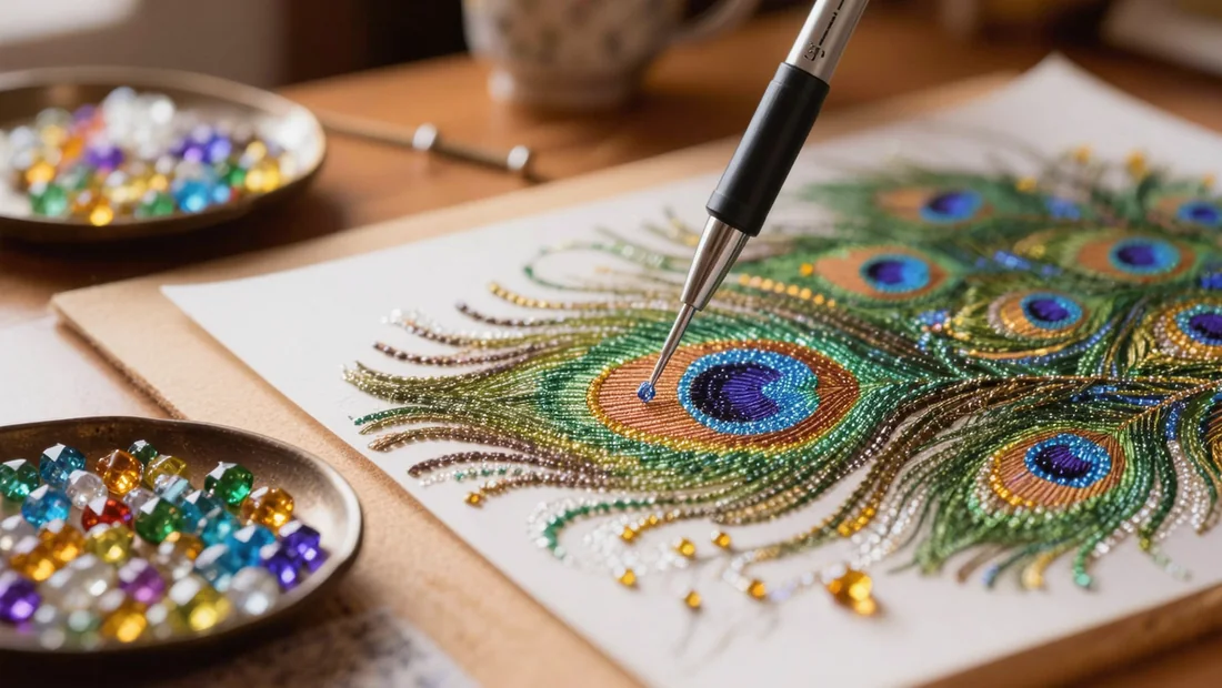 Gros plan sur les plumes du paon en diamants ronds et carrés