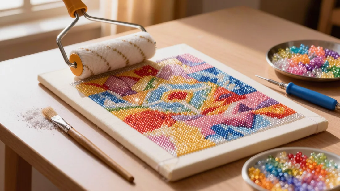 Rouleau doux utilisé pour plaquer les diamants sur une toile de diamond painting avant encadrement