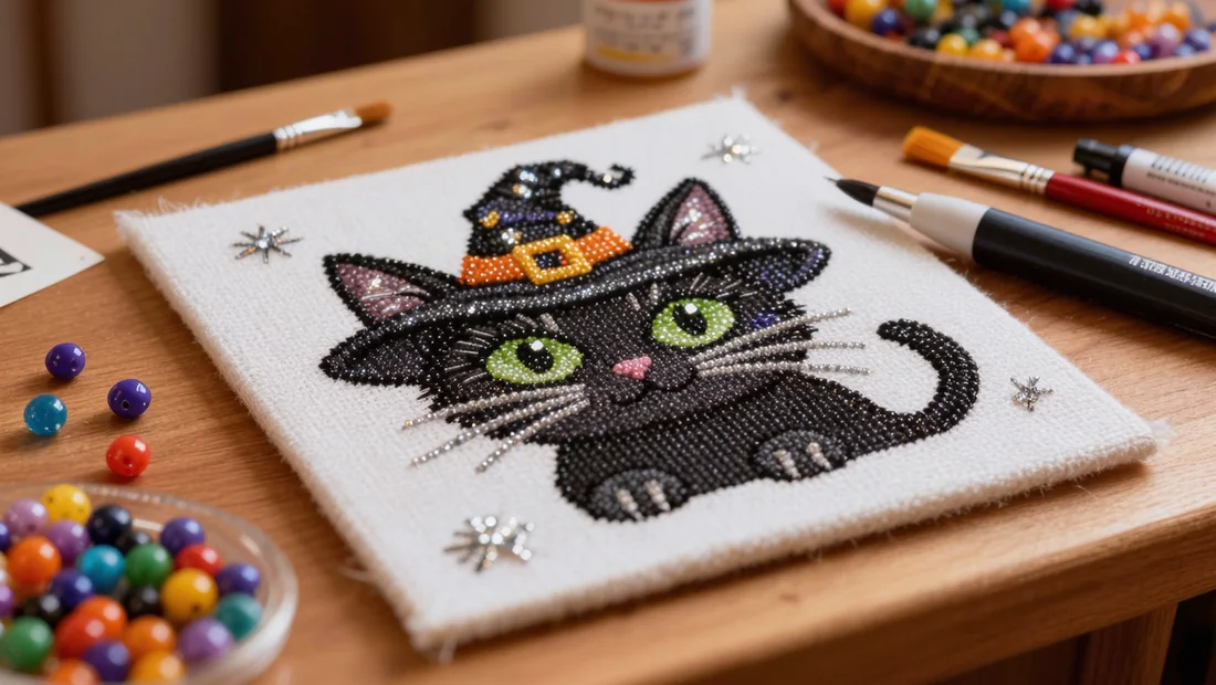 Diamond painting chat noir et chapeau de sorcière