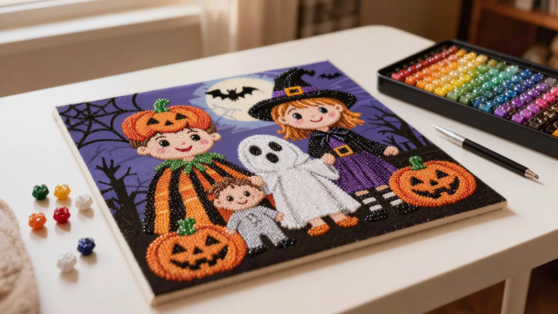 Kit diamond painting personnalisé avec photo de famille en costume d'Halloween