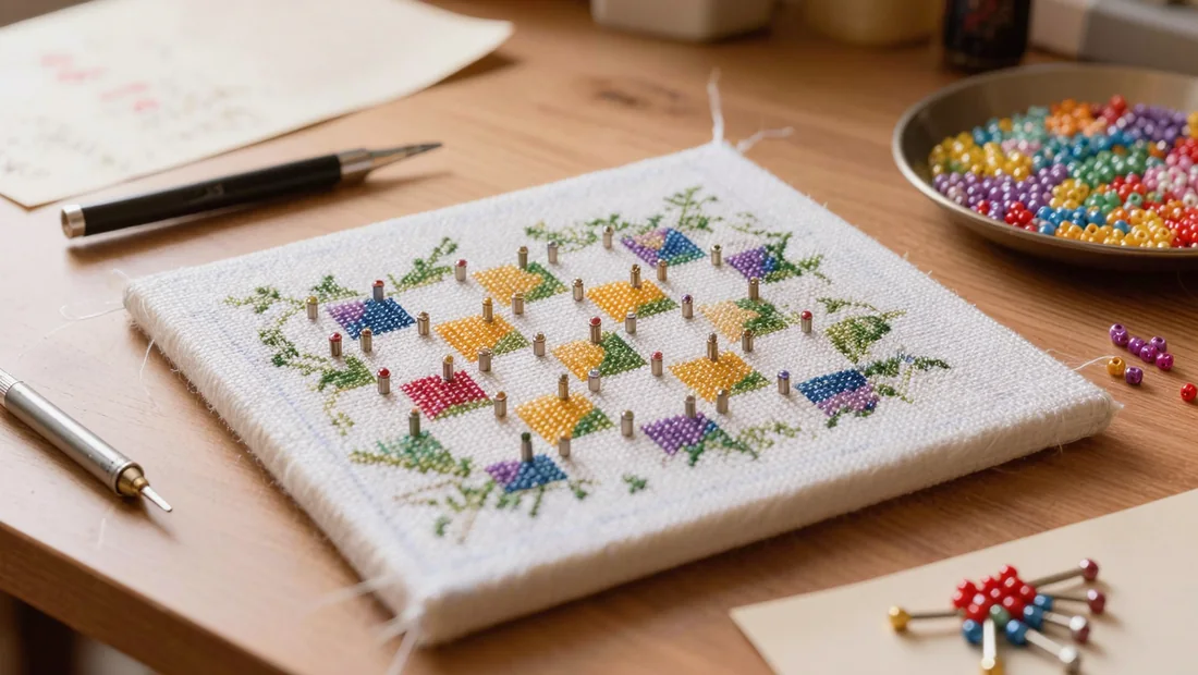 Checkerboard technique in diamond painting with round drills placed in a staggered pattern
