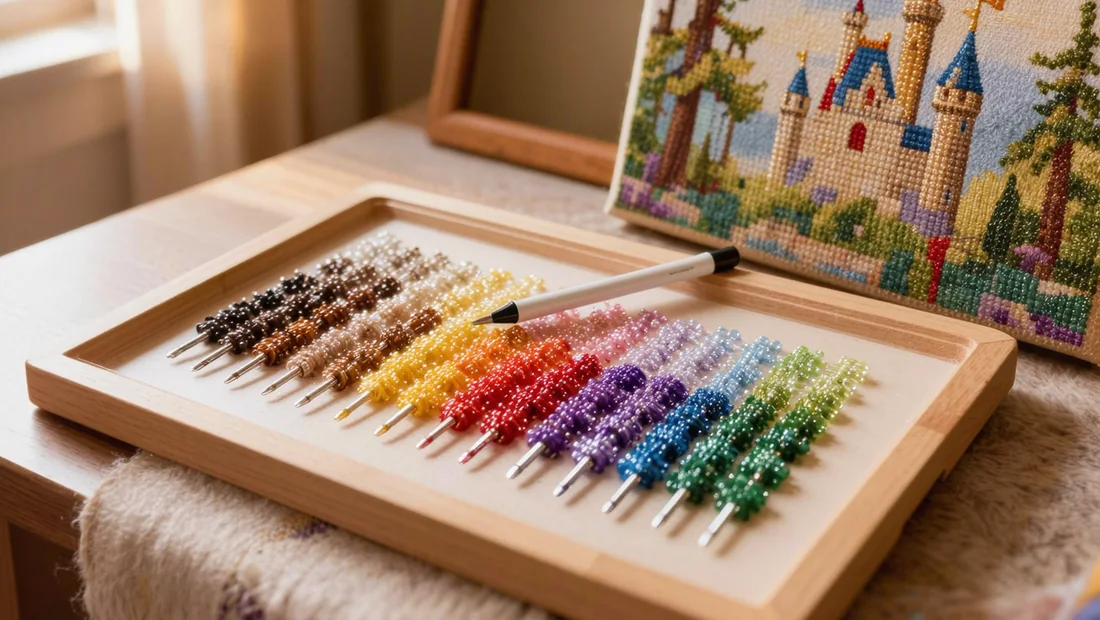 Plateau de travail pour trier les diamants pendant une session de diamond painting