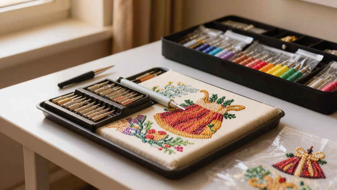 Coupelle de travail avec un seul numéro de diamants pendant une session de diamond painting