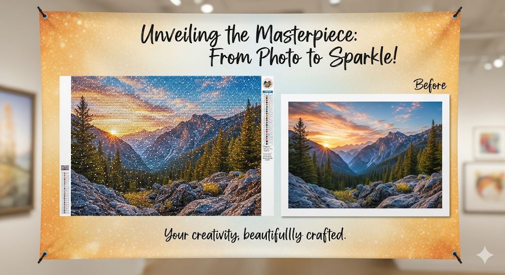 Banner, der ein wunderschönes Diamond Painting mit eigenem Foto prominent zeigt