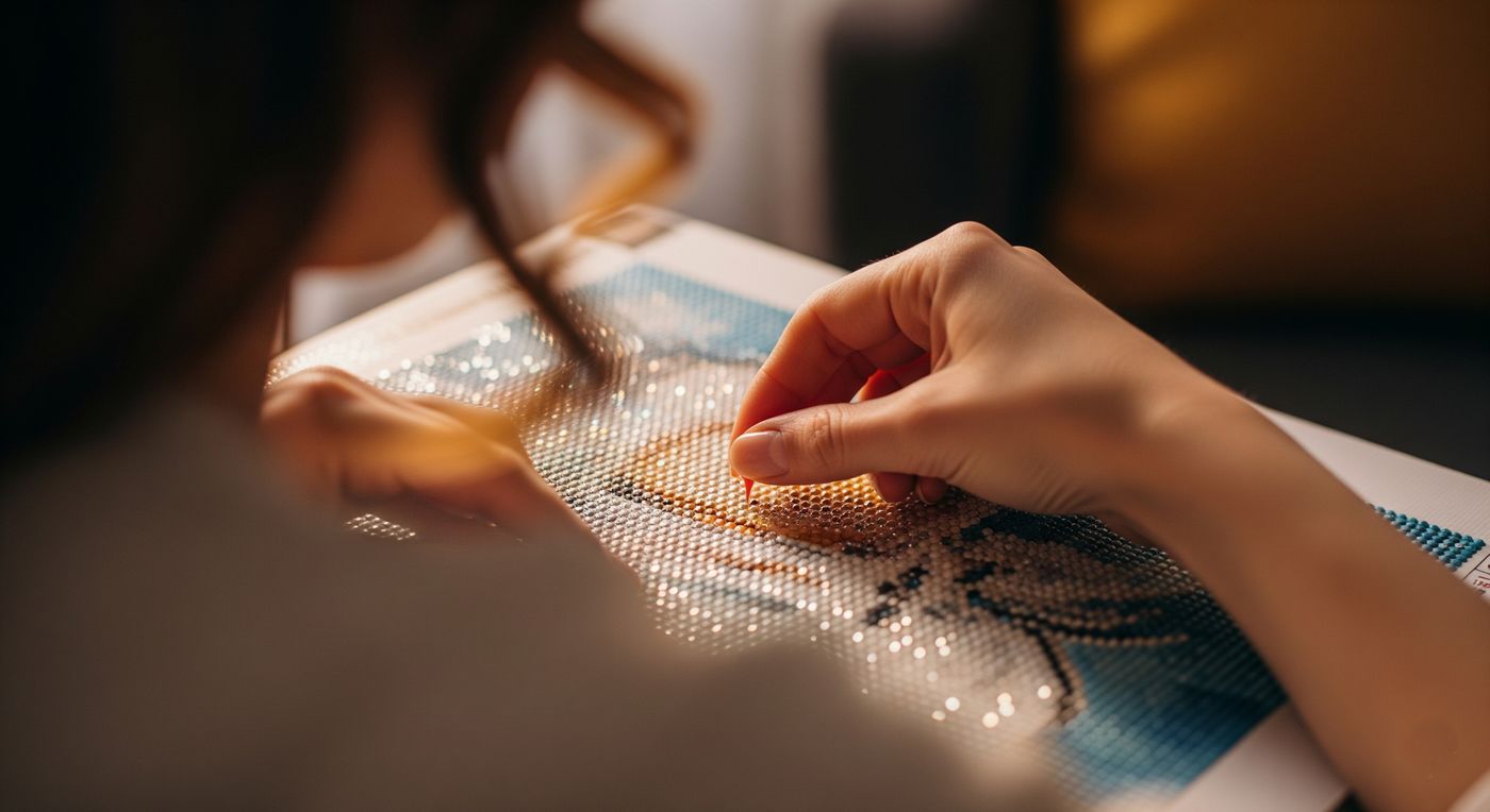 Eine Person entspannt beim Diamond Painting