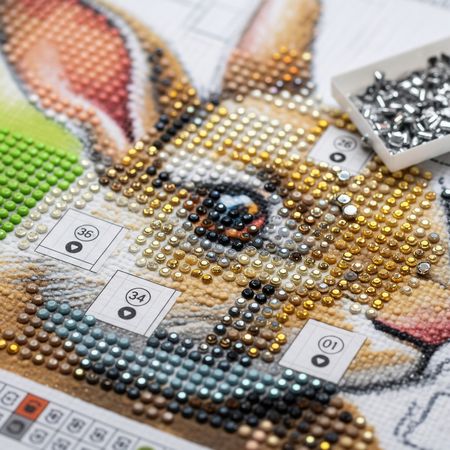 Gros plan sur une toile de broderie diamant lapin.