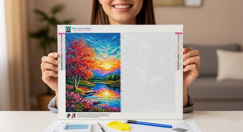 Ein Anfänger lächelt stolz über sein erstes Diamond Painting Set