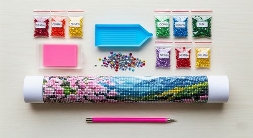 Das komplette Zubehör für Diamond Painting Anfänger übersichtlich dargestellt