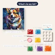 Collie, Softness and Elegance Diamond Painting – kit contents