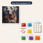 Dalmatiner mit bunten Flecken Diamond Painting – Inhalt des Sets