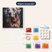 Multicolor Spotted Dalmatian Diamond Painting – kit contents