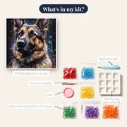 German Shepherd in the Wind Diamond Painting – kit contents