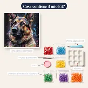 Pastore Tedesco al Vento Diamond Painting – contenuto del kit