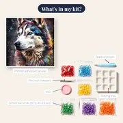 Siberian Husky with Ice Eyes Diamond Painting – kit contents
