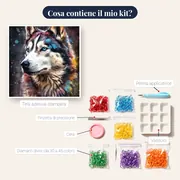 Husky Siberiano dagli Occhi di Ghiaccio Diamond Painting – contenuto del kit