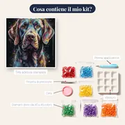 Retriever Nero e Schizzi di Colore Diamond Painting – contenuto del kit
