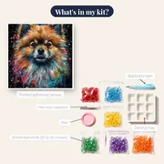 Pomeranian Fluffball Diamond Painting – kit contents