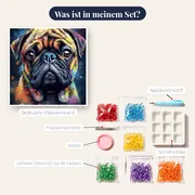 Mops, lustiges Porträt Diamond Painting – Inhalt des Sets