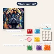 Pug, Amusing Portrait Diamond Painting – kit contents