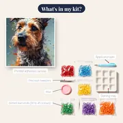 Alert Yorkshire Terrier Diamond Painting – kit contents