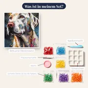 English Setter Farbspritzer Diamond Painting – Inhalt des Sets