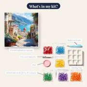 Amalfi Flowery Stairs Diamond Painting – kit contents