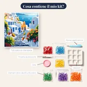 Diamond Painting Santorini, Le Cupole Azzurre – contenuto del kit