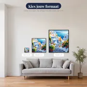 Santorini, Azuurblauwe Koepels Diamond Painting – beschikbare formaten