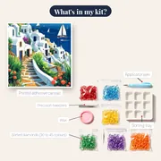 Santorini White Cliffs Diamond Painting – kit contents