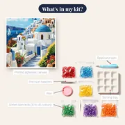 Santorin, The Windmill Path Diamond Painting – kit contents
