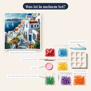 Santorini, Gassen des Lichts Diamond Painting – Inhalt des Sets