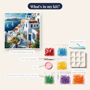 Santorin, Stairway of Light Diamond Painting – kit contents
