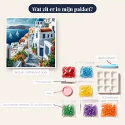 Santorin, Stralende Steegjes Diamond Painting – inhoud van het pakket