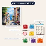 Villaggio Costiero, Discesa verso il Mare - Diamond Painting – contenuto del kit