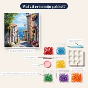 Kustdorp, Afdaling naar de Zee - Diamantschilderij – inhoud van het pakket